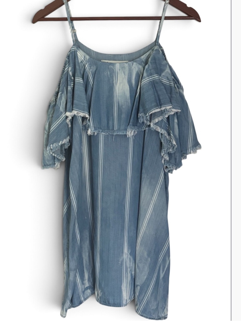 Vintage Havana Pin Striped Chambray Cold Shoulder Dress EUC